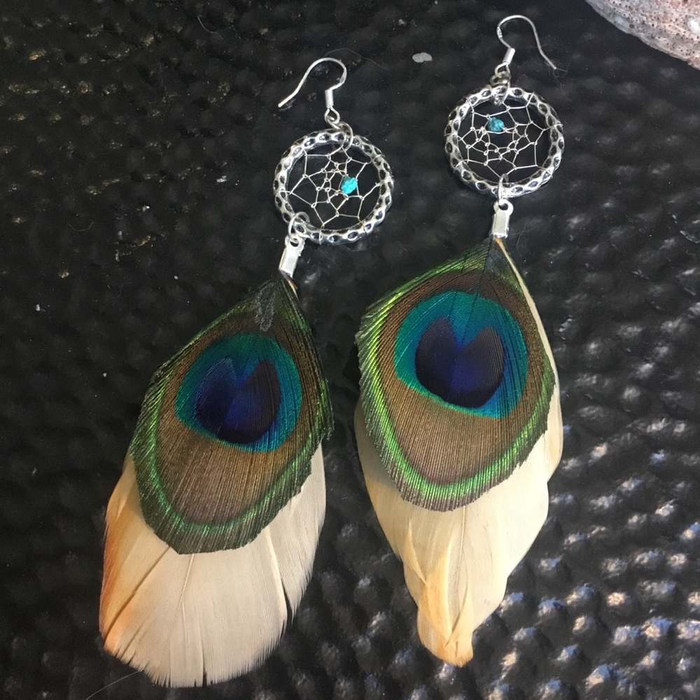 Hand Craft Artisan Bohemian Tribal Dream Catcher Duster Feather Pierced Earrings - Picture 16 of 16